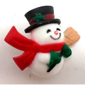 Pin Snowman w. Scarf Hat & Broom Resin Unbranded